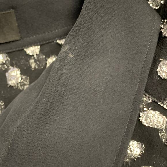 Size M Black Silver Metallic Silk Dots Long Sleeve Shirt - Picture 6 of 7